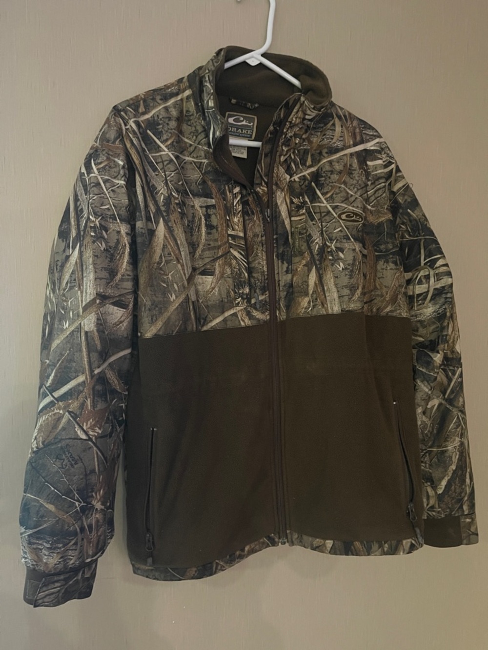Drake medium Camo Olive Green Fleece full zip Jacket READ